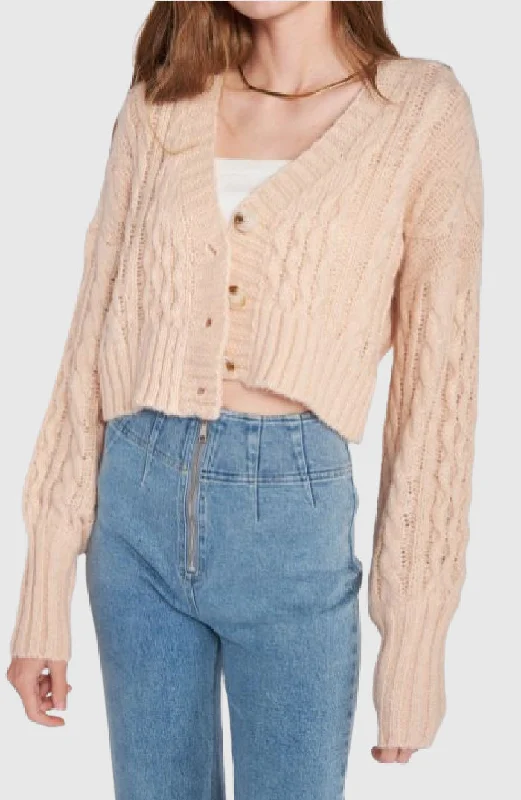 Plush Cable Knit Crop Cardigan | Blush