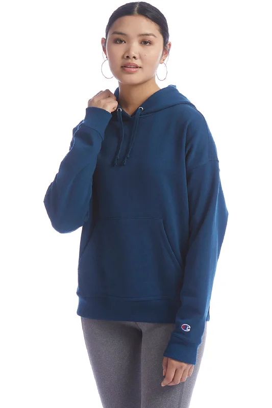 Champion Womens PowerBlend Relaxed Hooded Sweatshirt Hoodie - Late Night Blue