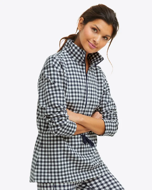 Cinch Waist Quarter-Zip in Navy Gingham