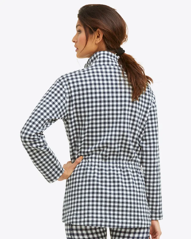 Cinch Waist Quarter-Zip in Navy Gingham