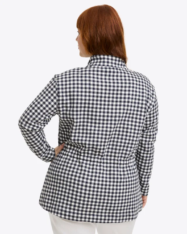 Cinch Waist Quarter-Zip in Navy Gingham