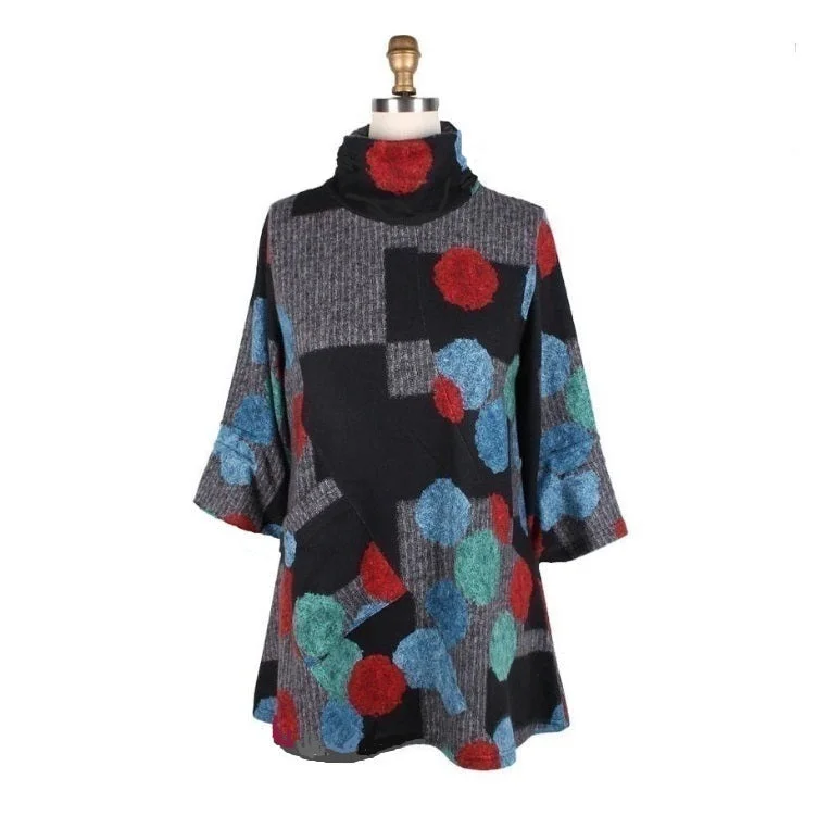 Damee Abstract Art Sweater Knit Tunic in Multi/Black - 9216