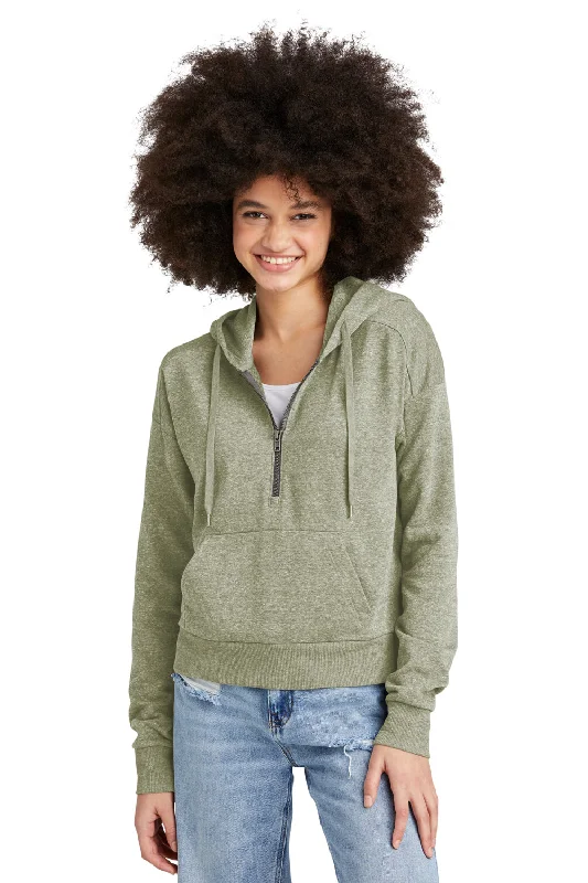 District Womens Perfect Tri Fleece 1/4 Zip Hooded Sweatshirt Hoodie - Military Green Frost