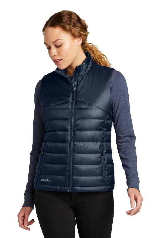 Eddie Bauer Womens Water Resistant Quilted Full Zip Vest - River Navy Blue