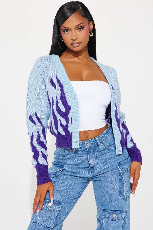 Feelin' The Heat Cropped Cardigan - Blue/combo