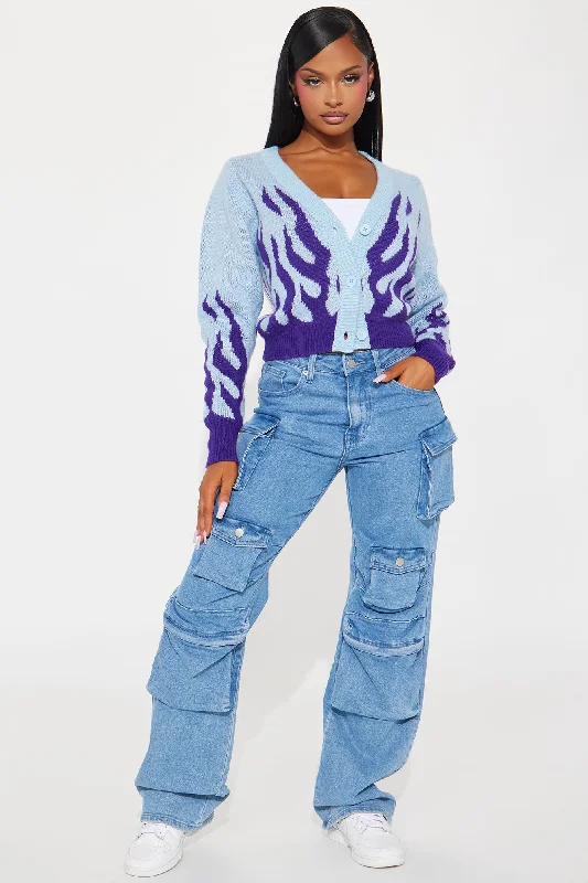 Feelin' The Heat Cropped Cardigan - Blue/combo