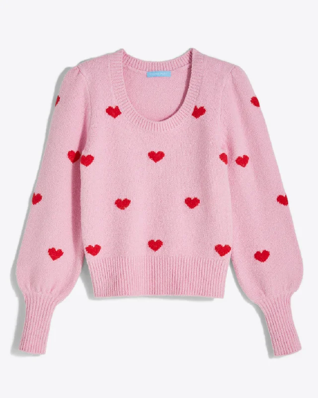 Puff Sleeve Heart Sweater in Pink