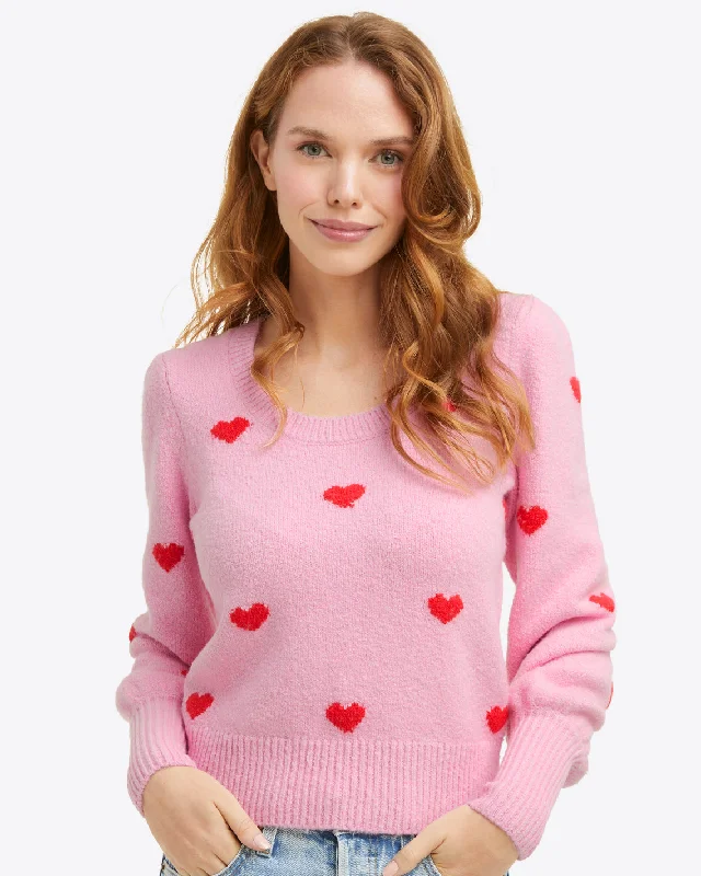 Puff Sleeve Heart Sweater in Pink