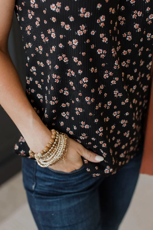 Hopelessly Yours Floral Tank Top- Black & Rust