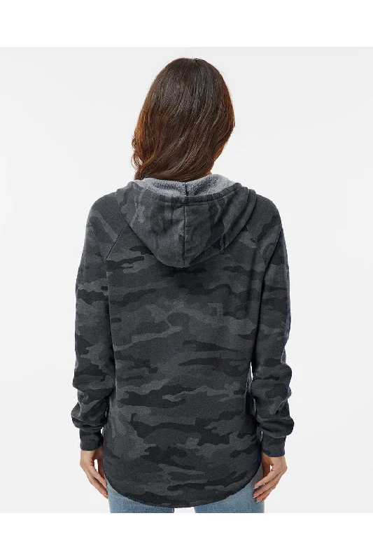 Independent Trading Co. Womens California Wave Wash Hooded Sweatshirt Hoodie - Heather Black Camo - NEW