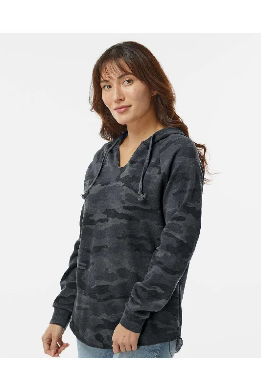 Independent Trading Co. Womens California Wave Wash Hooded Sweatshirt Hoodie - Heather Black Camo - NEW