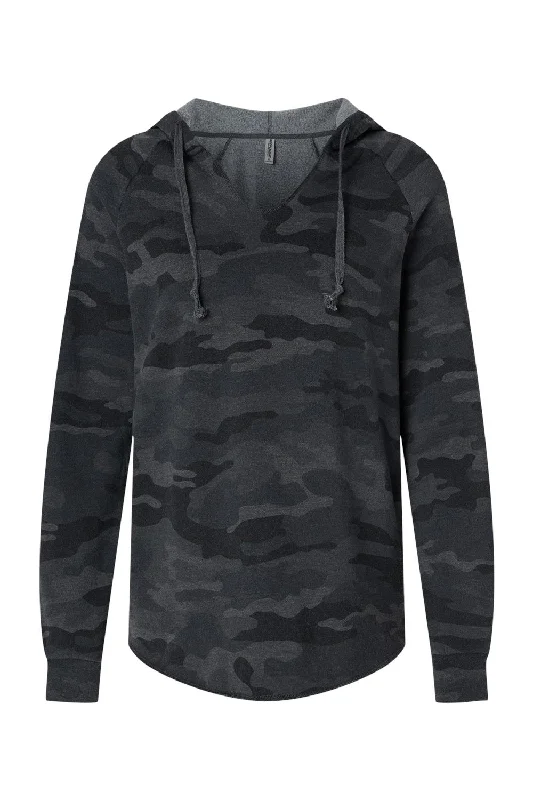 Independent Trading Co. Womens California Wave Wash Hooded Sweatshirt Hoodie - Heather Black Camo - NEW