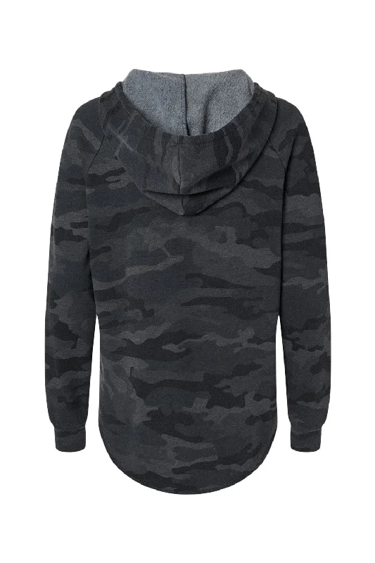 Independent Trading Co. Womens California Wave Wash Hooded Sweatshirt Hoodie - Heather Black Camo - NEW