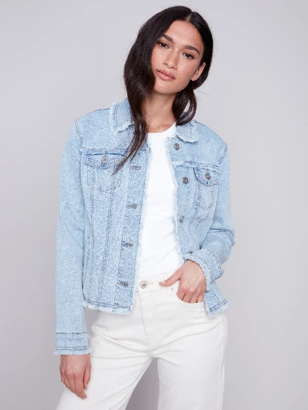 Jean Jacket with Frayed Edges - Bleach Blue