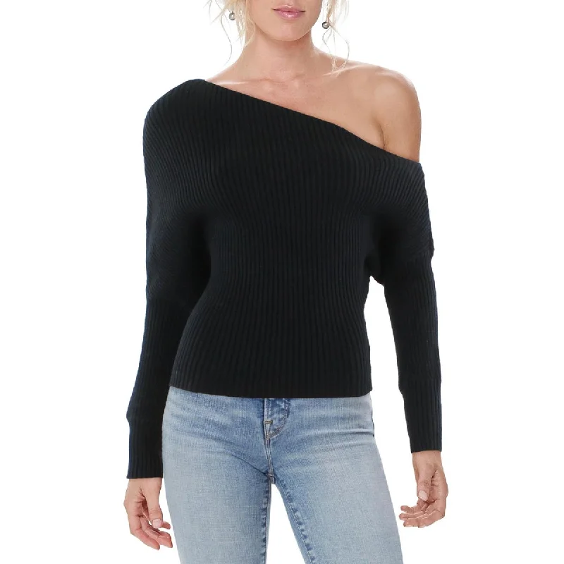 Line & Dot Womens Blair Ribbed One Shoulder Pullover Sweater