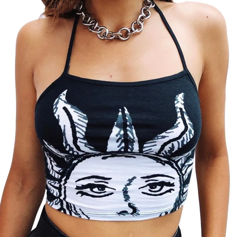 KittenAlarm - Makaila Spagheti Strap Printed Tank Top