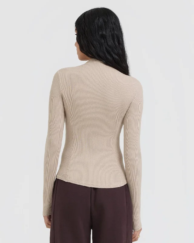 Mellow Rib Mock Neck Long Sleeve Top | Mushroom Brown