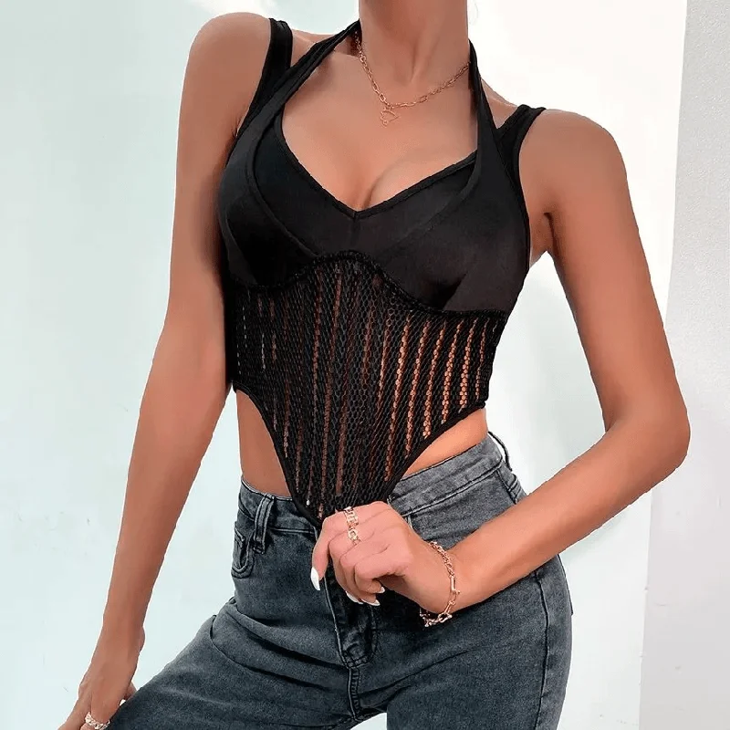 KittenAlarm - Minnie Mesh Panel Crop Bustier Camisole Top