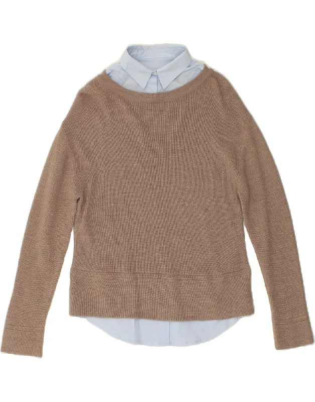 MOSCHINO Womens Polo Neck Jumper Sweater UK 10 Small Brown Colourblock