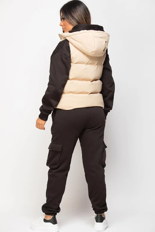 Padded Hooded Gilet Sleeveless Jacket Stone