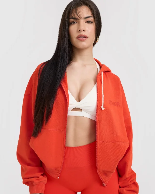 Raw Lounge Oversized Zip Hoodie | Charged Orange