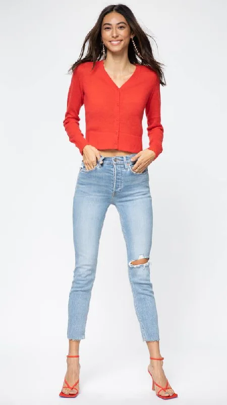 90's High Rise Crop - Worn Bright Blue