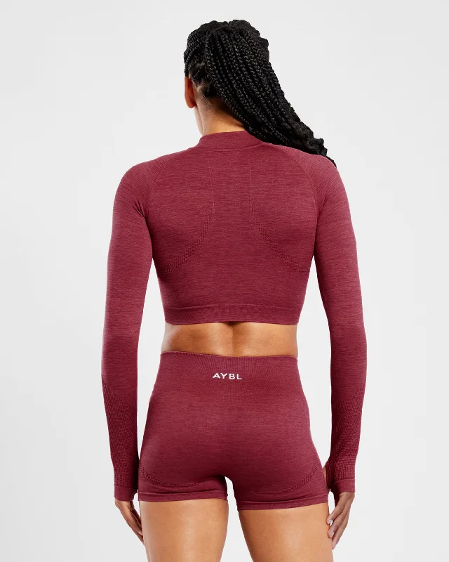 Revive Seamless Crop 1/2 Zip Pullover - Burgundy Marl