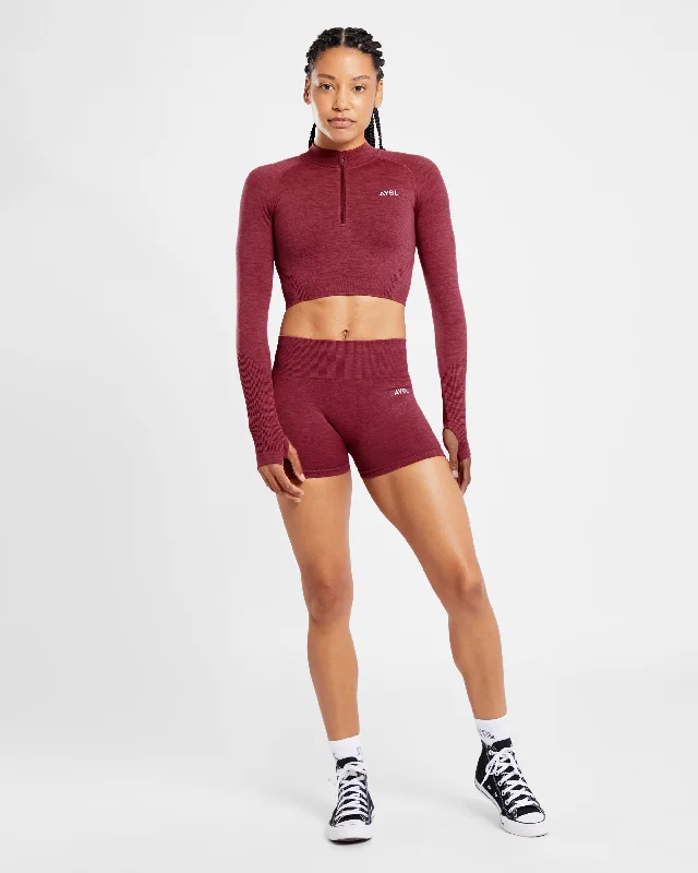 Revive Seamless Crop 1/2 Zip Pullover - Burgundy Marl