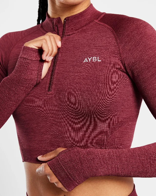 Revive Seamless Crop 1/2 Zip Pullover - Burgundy Marl