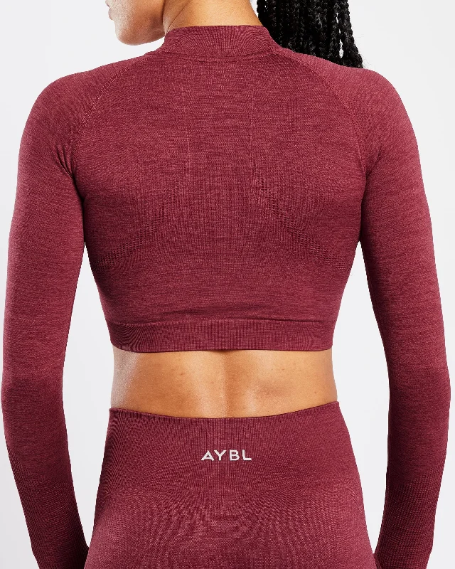 Revive Seamless Crop 1/2 Zip Pullover - Burgundy Marl