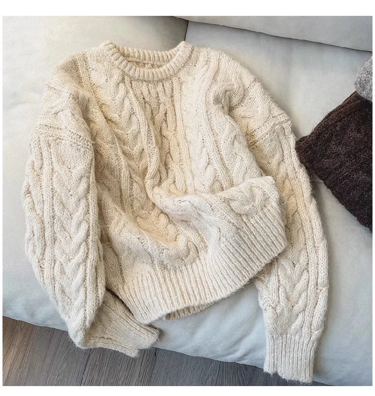 Round neck sweater for women soft knitted top trendy     S4863