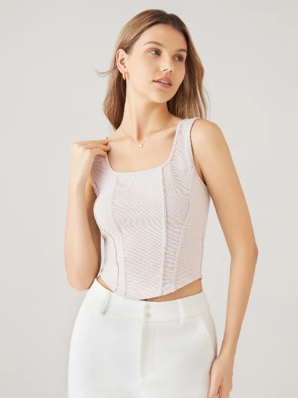 Squareneck Corset Seaming Cropped Tank Top