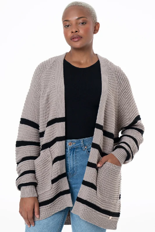 Striped Cardigan _ 145682 _ Brown