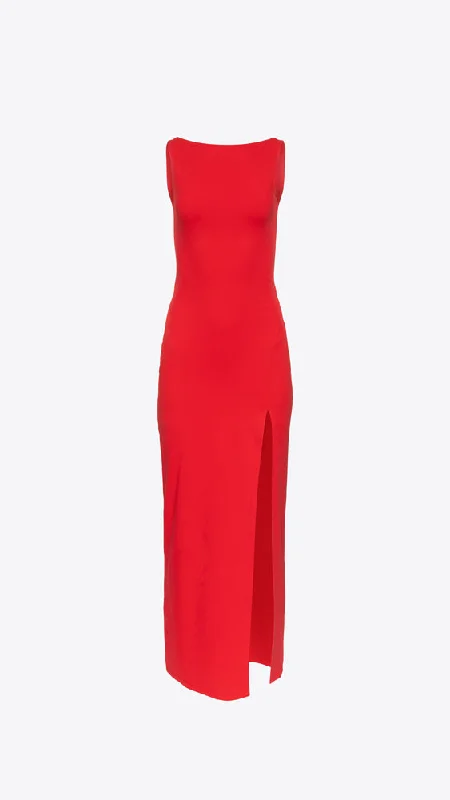 Low Back Tank Slit Dress - Perfect Red