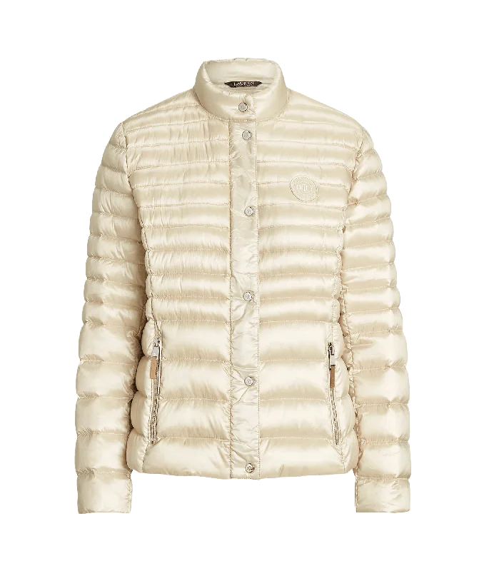 Metallic Mockneck Down Coat - Cream