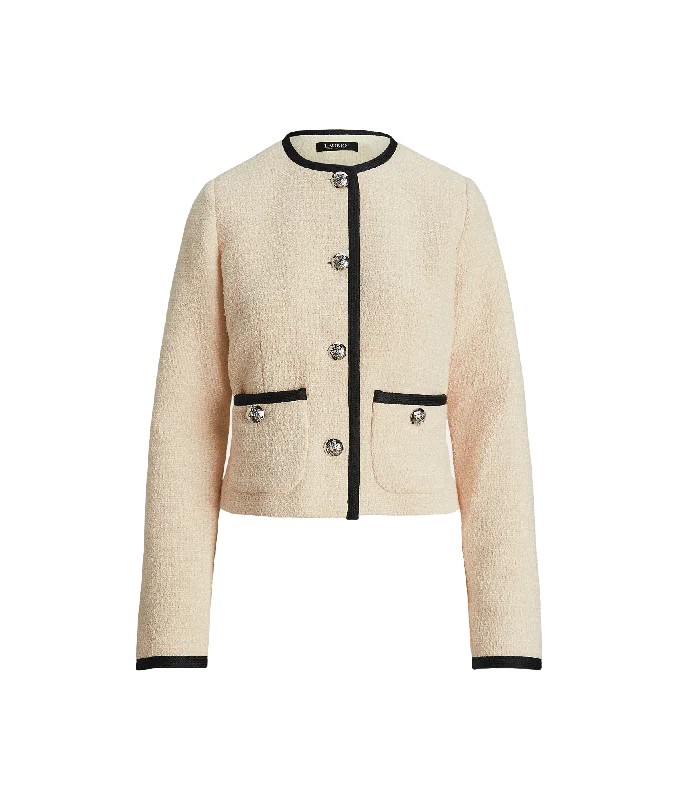 Two-tone Bouclé Cropped Jacket - Cream