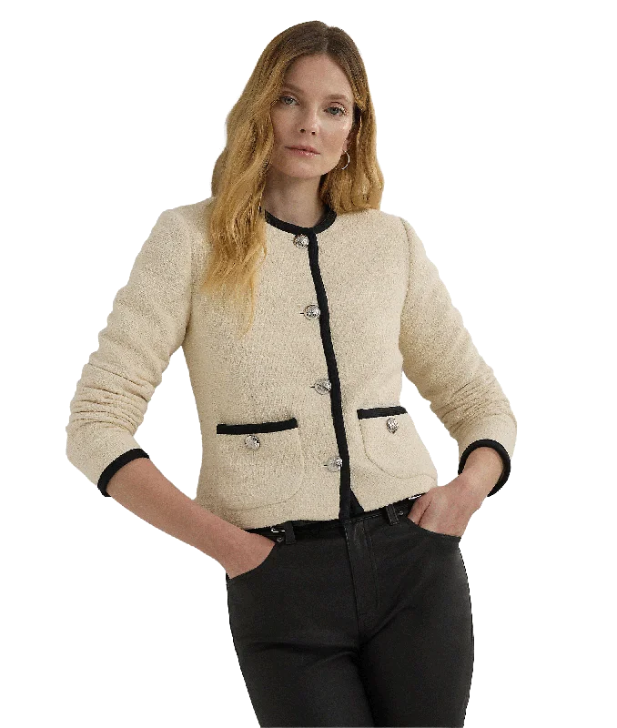 Two-tone Bouclé Cropped Jacket - Cream