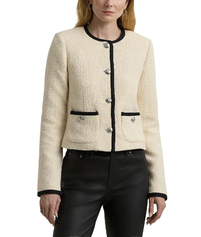 Two-tone Bouclé Cropped Jacket - Cream