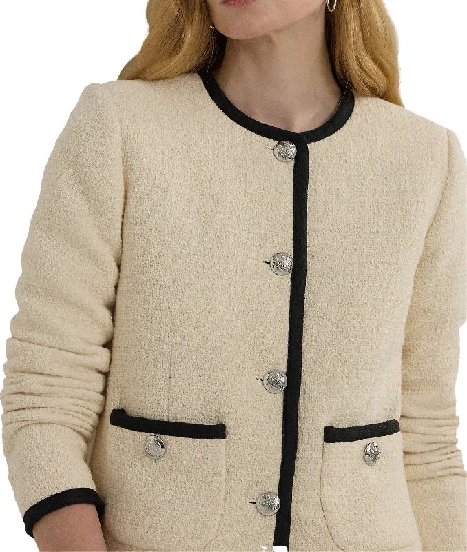 Two-tone Bouclé Cropped Jacket - Cream