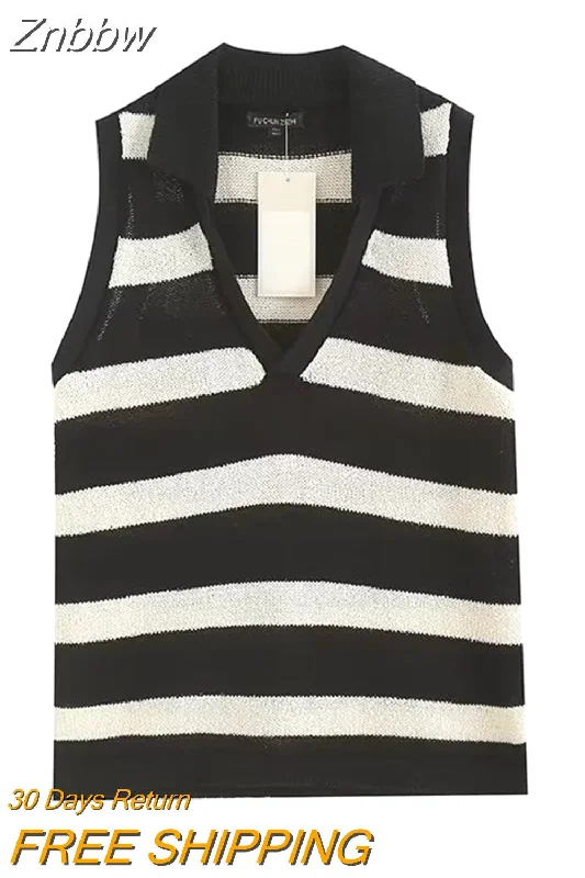 Znbbw TRAF - Sleeveless Top Sweet Striped Vest Sweater Women OuterWear Loose Women Clothing Pullover Vest