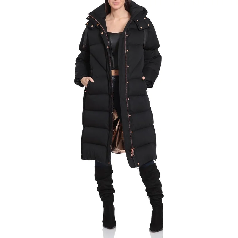 Aves Les Filles Women's Quilted Long Puffer Coat with Detachable Hood