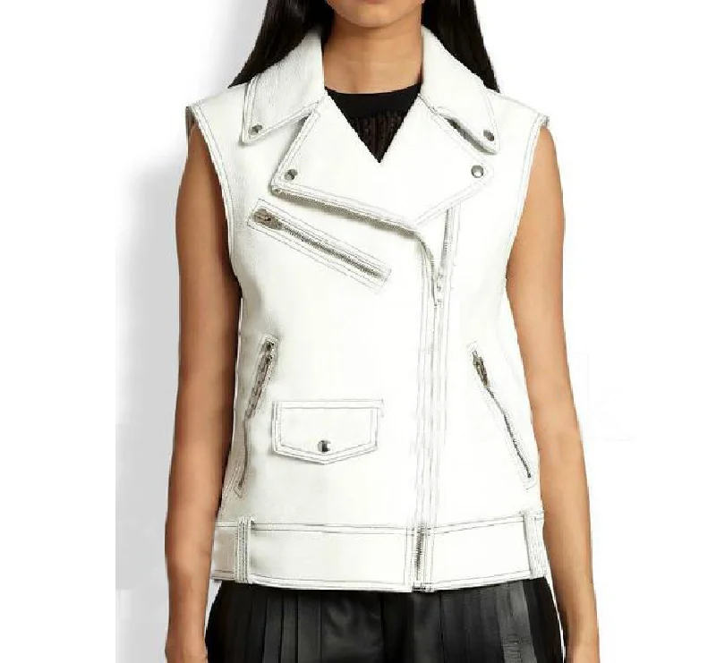 White Vest Biker Leather Jacket