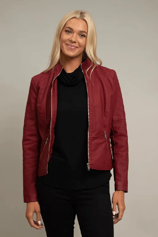 Brick Red Pleather Moto Jacket