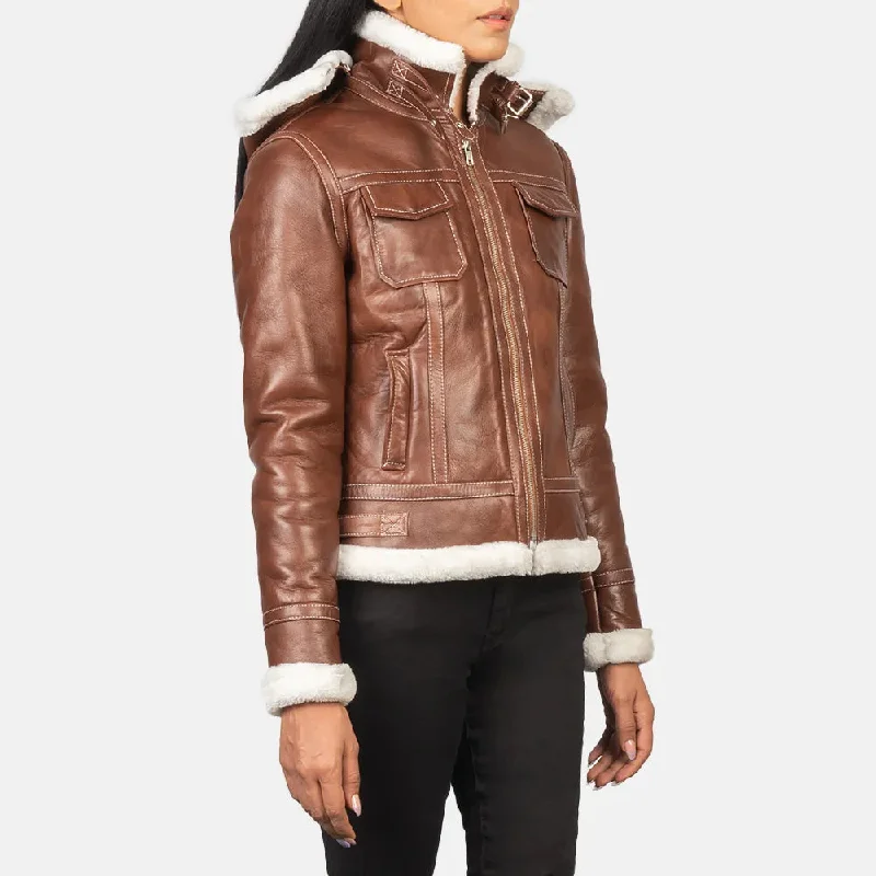 Brown Bomber Jacket Leather with Removable Hood