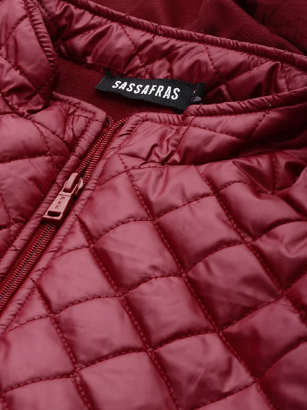 Burgundy Quilted Hooded Puffer Jacket