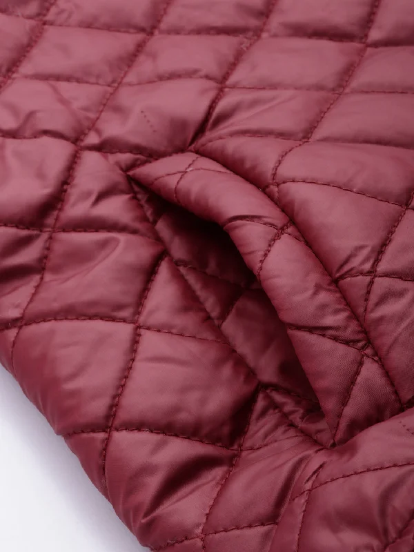 Burgundy Quilted Hooded Puffer Jacket