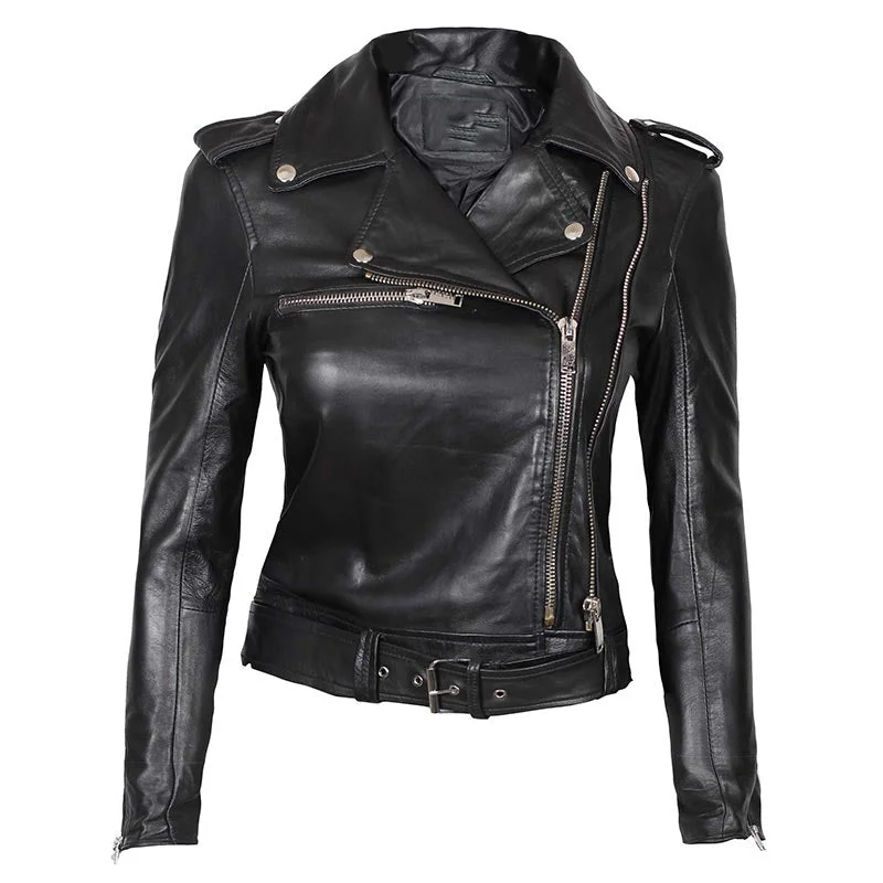 California Women Black Slim Fit Leather Jacket