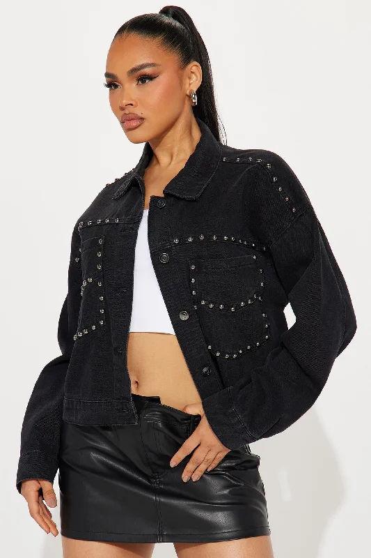 Call It Out Studded Denim Jacket - Black Wash