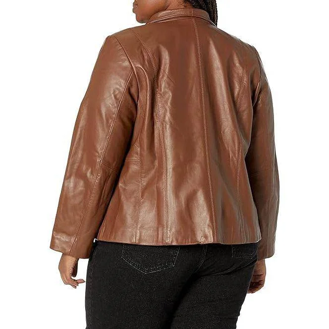 Cole Haan Women's Plus Size Scuba Leather Jacket