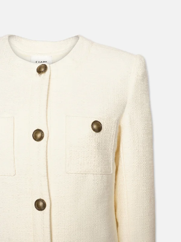 Collarless Button Front Jacket -- Cream